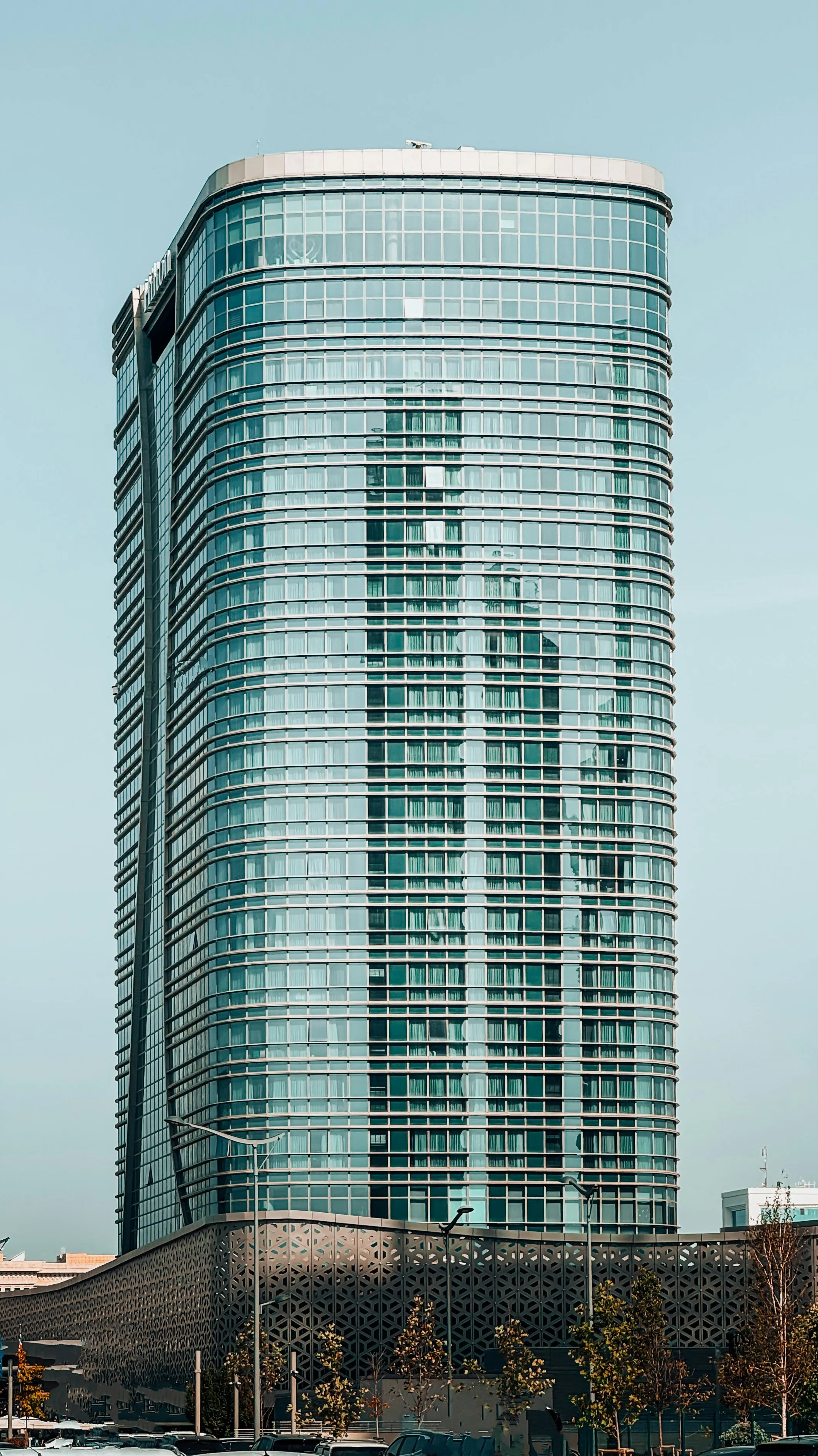 The glass façade of a modern tower in Tashkent